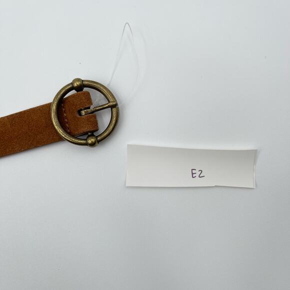 Linea Pelle | NEW Cognac Brown Skinny Suede Belt Round Circle Brass Buckle - Picture 14 of 14